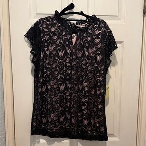 PerSeption Concept Black Lace Overlay Blouse